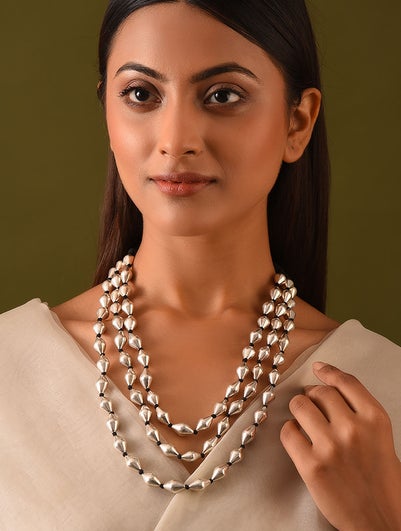 Women Tribal Silver Dholki Necklace