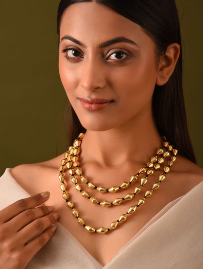 Women Gold Tone Tribal Silver Dholki Necklace