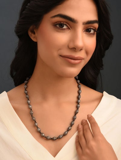 Women Tribal Silver Dholki Necklace