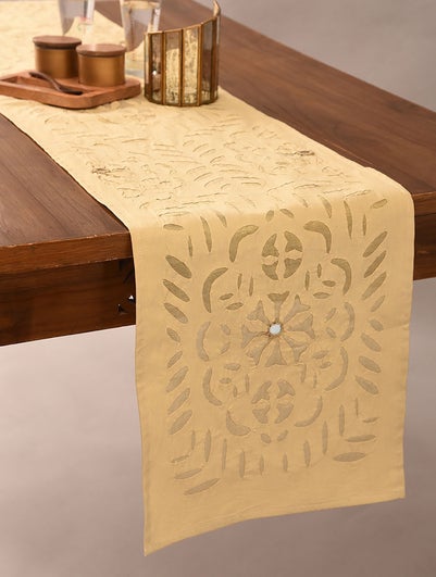 Handcrafted Applique And Mirror Work Cotton Table Runner