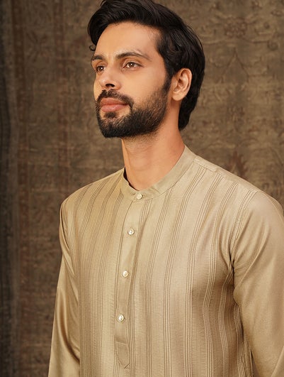 Men Beige Brown Silk Blend Regular Fit Kurta - 38