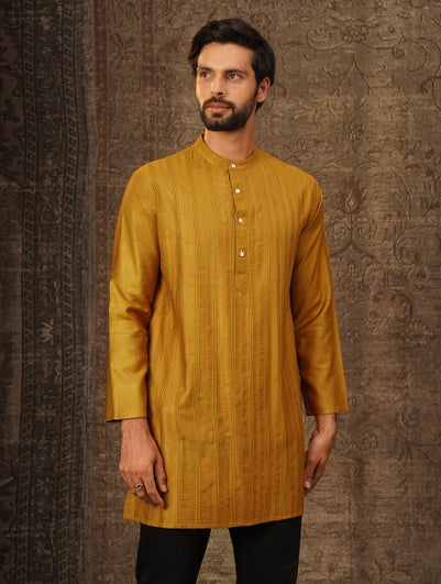 Men Mustard Yellow Silk Blend Kurta - 38