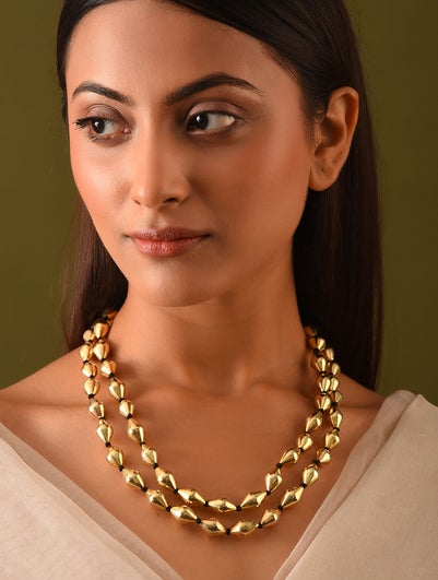 Women Gold Tone Tribal Silver Dholki Necklace