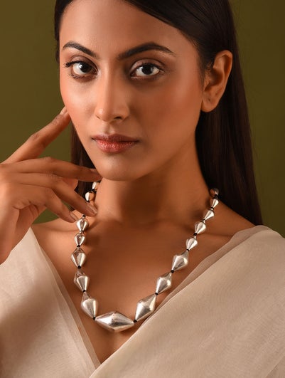 Women Tribal Silver Dholki Necklace