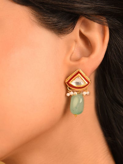 Green Gold Tone Earrings