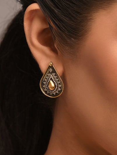 Women Dual Tone Tribal Silver Earrings