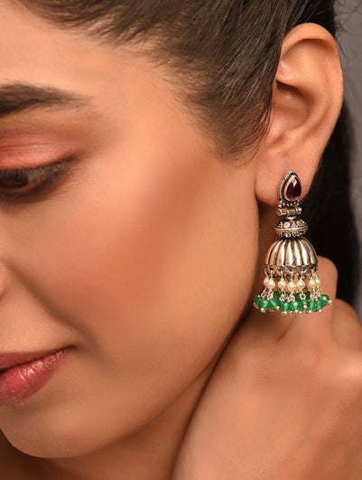 Women Silver Push Back Silver Jhumki