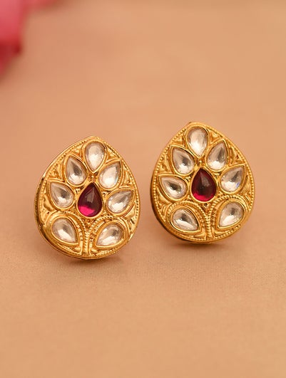 Red Gold Tone Foiled Kundan Earrings