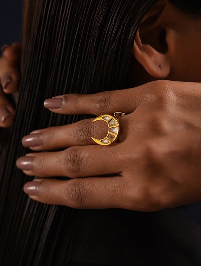 Gold Tone Foiled Kundan Ring