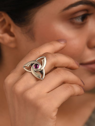 Women Purple Tribal Silver Ring