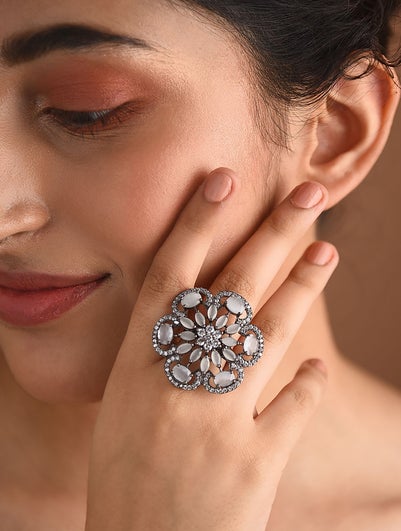 Grey Silver Tone Victorian Ring