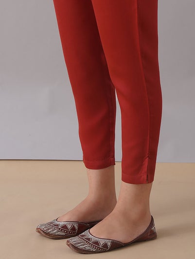 Women Red Modal Solid Regular Regular Fit Pant - XS