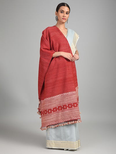 Women Red Handwoven Bhujodi Wool Shawl