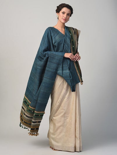 Women Blue Handwoven Bhujodi Wool Shawl