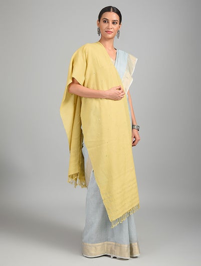 Women Yellow Handwoven Bhujodi Wool Shawl