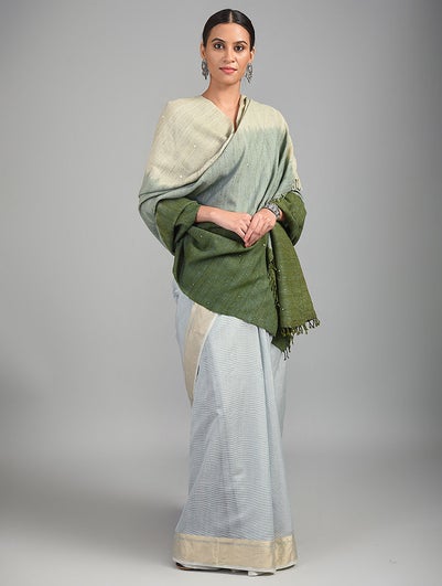 Women Green Handwoven Bhujodi Wool Shawl