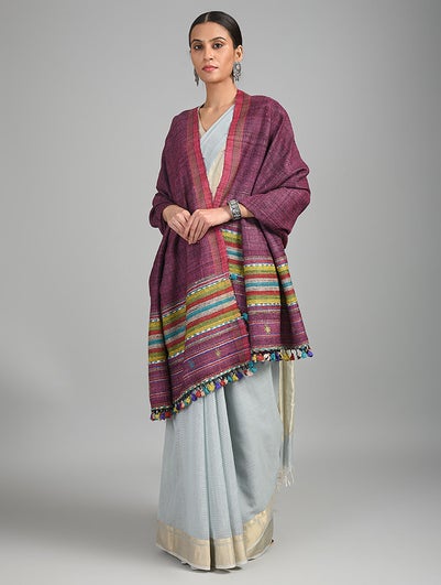 Women Purple Handwoven Bhujodi Wool Shawl