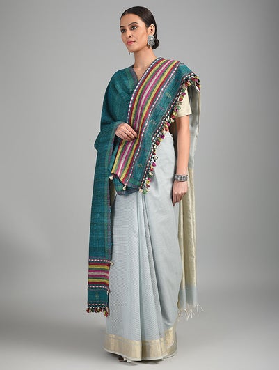 Women Blue Handwoven Bhujodi Wool Shawl