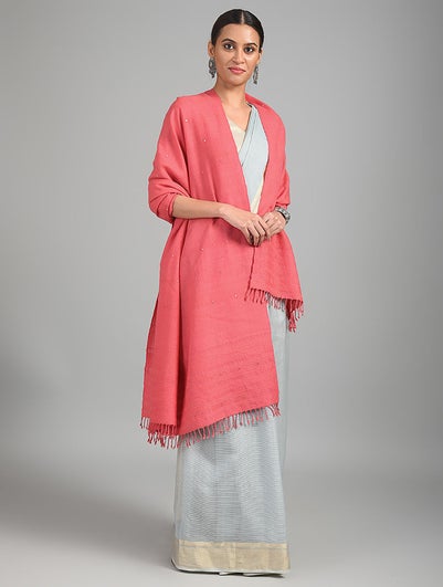 Women Pink Handwoven Bhujodi Wool Shawl