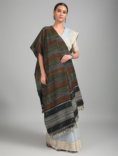 Women Black Handwoven Bhujodi Wool Shawl