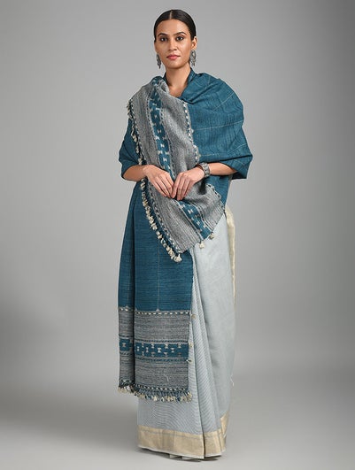 Women Blue Handwoven Bhujodi Wool Shawl