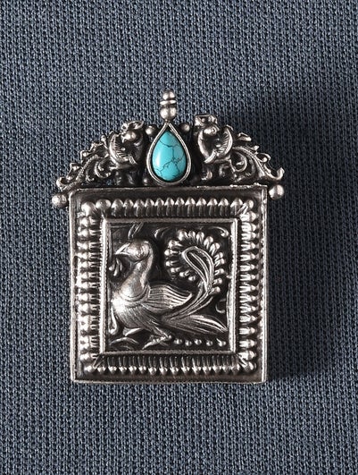 Women Tribal Silver Pendant With Turquoise