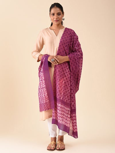 Women Purple Cotton Shibori Dupatta