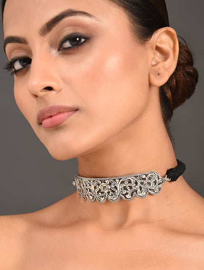 Women Tribal Silver Choker Necklace