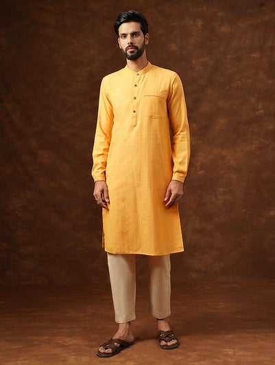 Men Yellow Cotton Regular Fit Kurta - 38