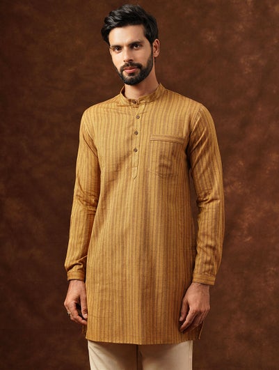 Men Mustard Yellow Cotton Round Neck Regular Fit Kurta - 38