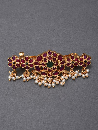 Pink Green Gold Tone Temple Hair Clip