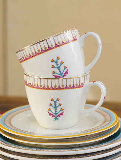 Handcrafted Porcelain Paithan Tea Cups With 24 Karat Gold Work In A Gift Box