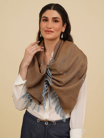 Women Multicolour Handwoven Wool Stole With Soof Embroidery