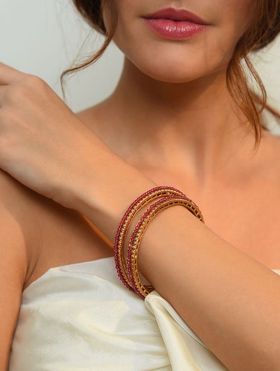 Women Pink Gold Tone Bangles - 2/3