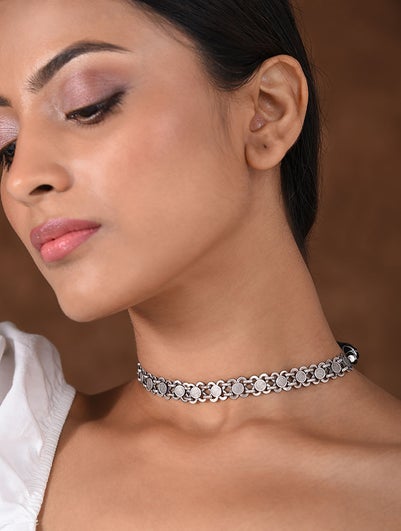 Women Tribal Silver Choker Necklace