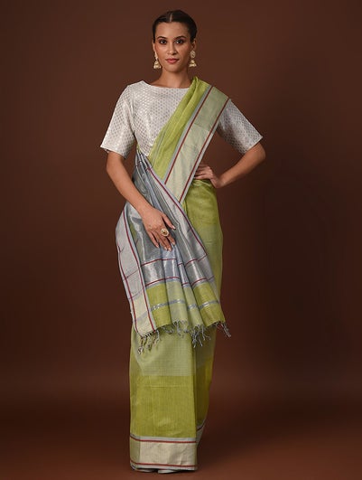 Women Green Handwoven Maheshwari Silk Cotton Saree