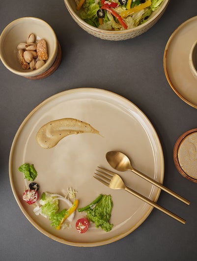 Beige Handcrafted Ceramic Dinner Plate