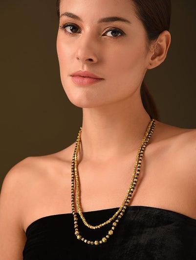 Women Black Gold Tone Dokra Necklace