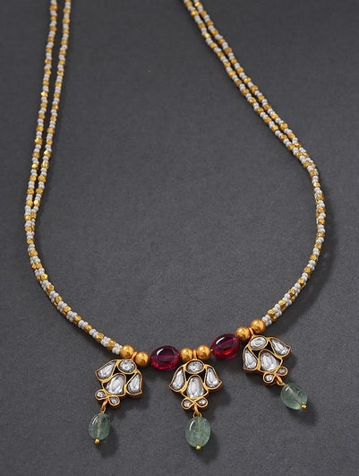 Women Green Red Gold Tone Silver Necklace