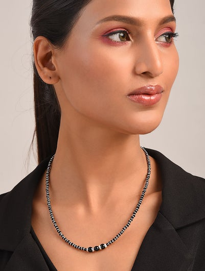 Women Black White Silver Nazariya Necklace