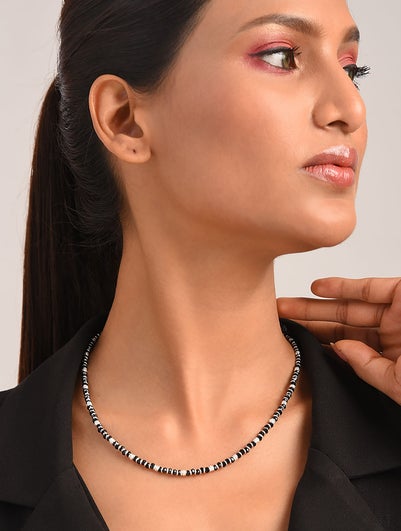 Women Black White Silver Nazariya Necklace