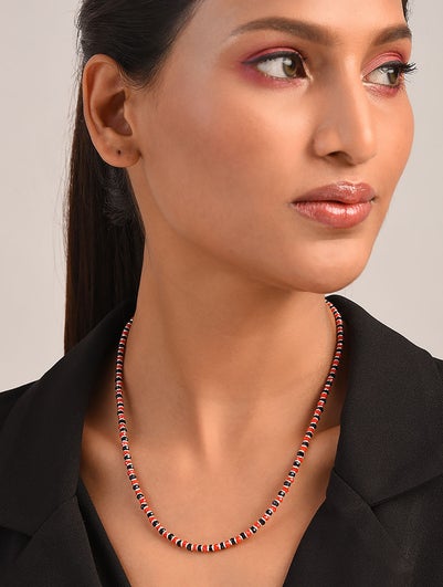 Women Red Black Silver Nazariya Necklace