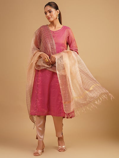 Women Off White_Cream Silk Hand Woven Dupatta