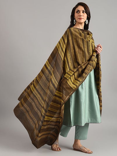 Women Brown Block Printed Cotton Dupatta