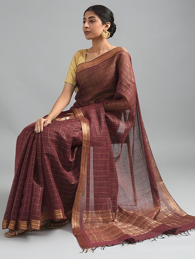 Women Maroon Handwoven Silk Cotton Saree