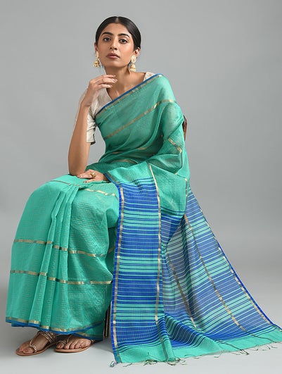 Women Green Handwoven Silk Cotton Saree