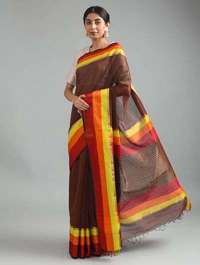 Women Brown Handwoven Silk Cotton Saree