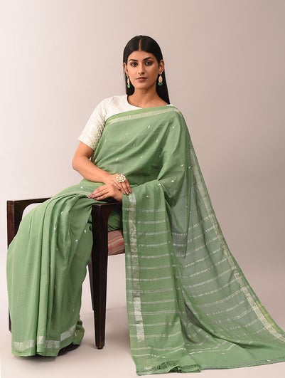 Women Green Handwoven Cotton Saree