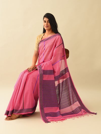 Women Pink Handwoven Silk Cotton Saree