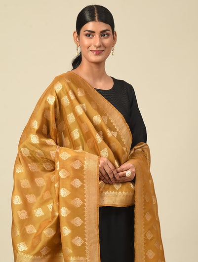 Women Mustard Yellow Georgette Berasi Dupatta